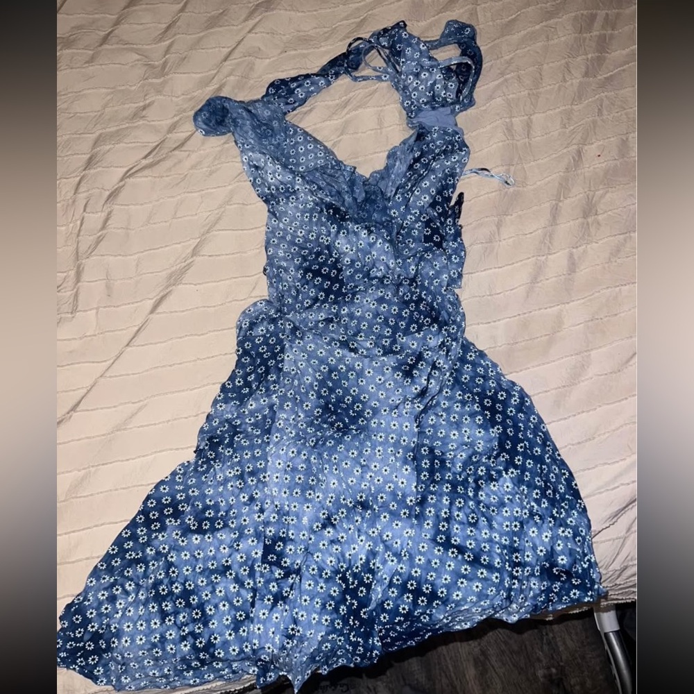 Blue Floral Halter Dress